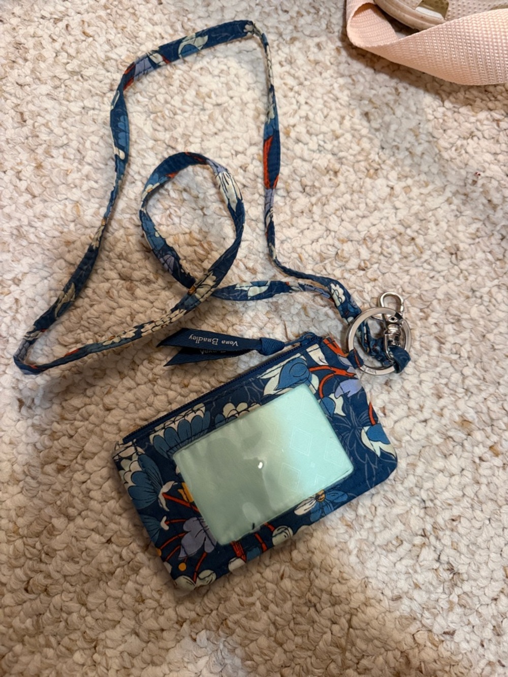 Vera Bradley Navy Floral ID Lanyard Wallet with Key Ring